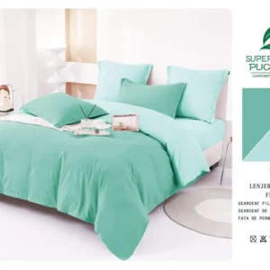 Lenjerie Pat Dublu din Finet 6 Piese, Uni, Bicolor, Verde Inchis/Verde Deschis-V6453