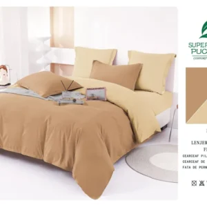 Lenjerie Pat Dublu din Finet 6 Piese, Uni, Bicolor, Maro/Bej-V6459