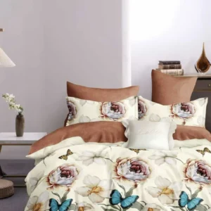 Lenjerie Pat Dublu din Finet, 6 Piese, cu Flori-D3185