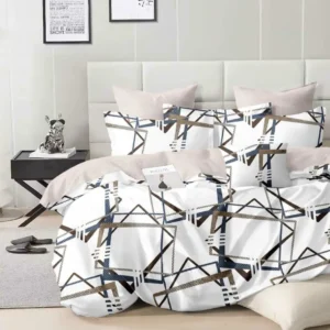 Lenjerie Pat Dublu din Finet, 6 Piese, Forme Geometrice-D7575