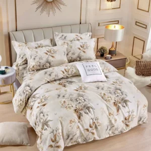 Lenjerie Pat Dublu din Finet, 6 Piese, Crem/Flori-C7895