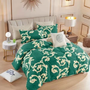 Lenjerie Pat Dublu din Finet 6 Piese, cu Elastic, Verde/Crem Royal-C6386