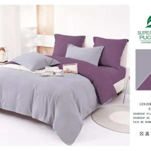 Lenjerie Pat Dublu din Finet 6 Piese, Uni, Bicolor, Roz Mountbatten/Violet-V6454
