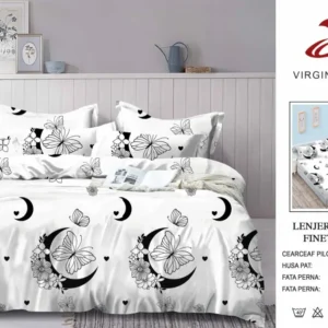 Lenjerie Pat Dublu din Finet, 6 Piese, cu Elastic, Luna/Fluturi-V8909