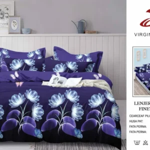 Lenjerie Pat Dublu din Finet, 6 Piese, cu Elastic, Flori-V8928
