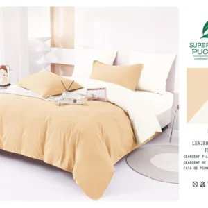 Lenjerie Pat Dublu din Finet 6 Piese, Uni, Bicolor, Cappuccino/Alb-V6462