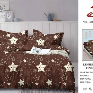 Lenjerie Pat Dublu din Finet, 6 Piese, cu Elastic, Stelute-V8908