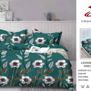 Lenjerie Pat Dublu din Finet, 6 Piese, cu Elastic, Flori-V8910