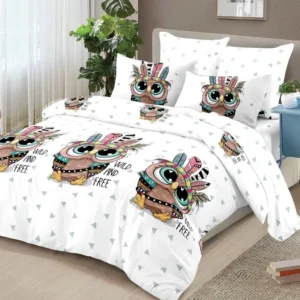 Lenjerie Pat Dublu din Finet, 6 Piese, Bufnite-D9132