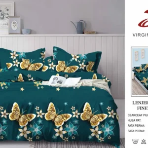 Lenjerie Pat Dublu din Finet, 6 Piese, cu Elastic, Fluturi-V8934