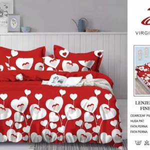 Lenjerie Pat Dublu din Finet, 6 Piese, cu Elastic, Inimi-V8917