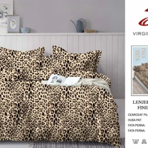 Lenjerie Pat Dublu din Finet, 6 Piese, cu Elastic, Animal Print-V8920