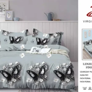 Lenjerie Pat Dublu din Finet, 6 Piese, cu Elastic, Fluturi-V8933