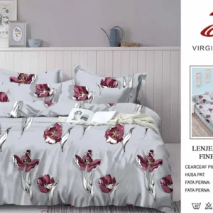Lenjerie Pat Dublu din Finet, 6 Piese, cu Elastic, Flori-V8919