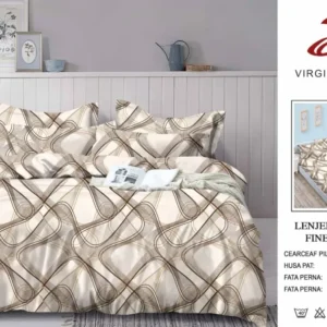 Lenjerie Pat Dublu din Finet, 6 Piese, cu Elastic, Bej-V8930