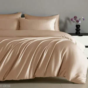 Lenjerie Pat Dublu din Satin Extra Fin, 4 Piese, cu Elastic, Bej Inchis-P8789