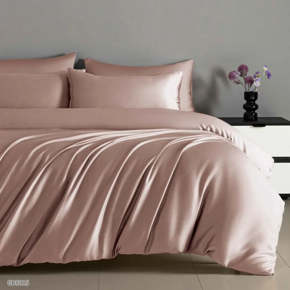 Lenjerie Pat Dublu din Satin Extra Fin, 4 Piese, cu Elastic, Roz Pudrat-P10220