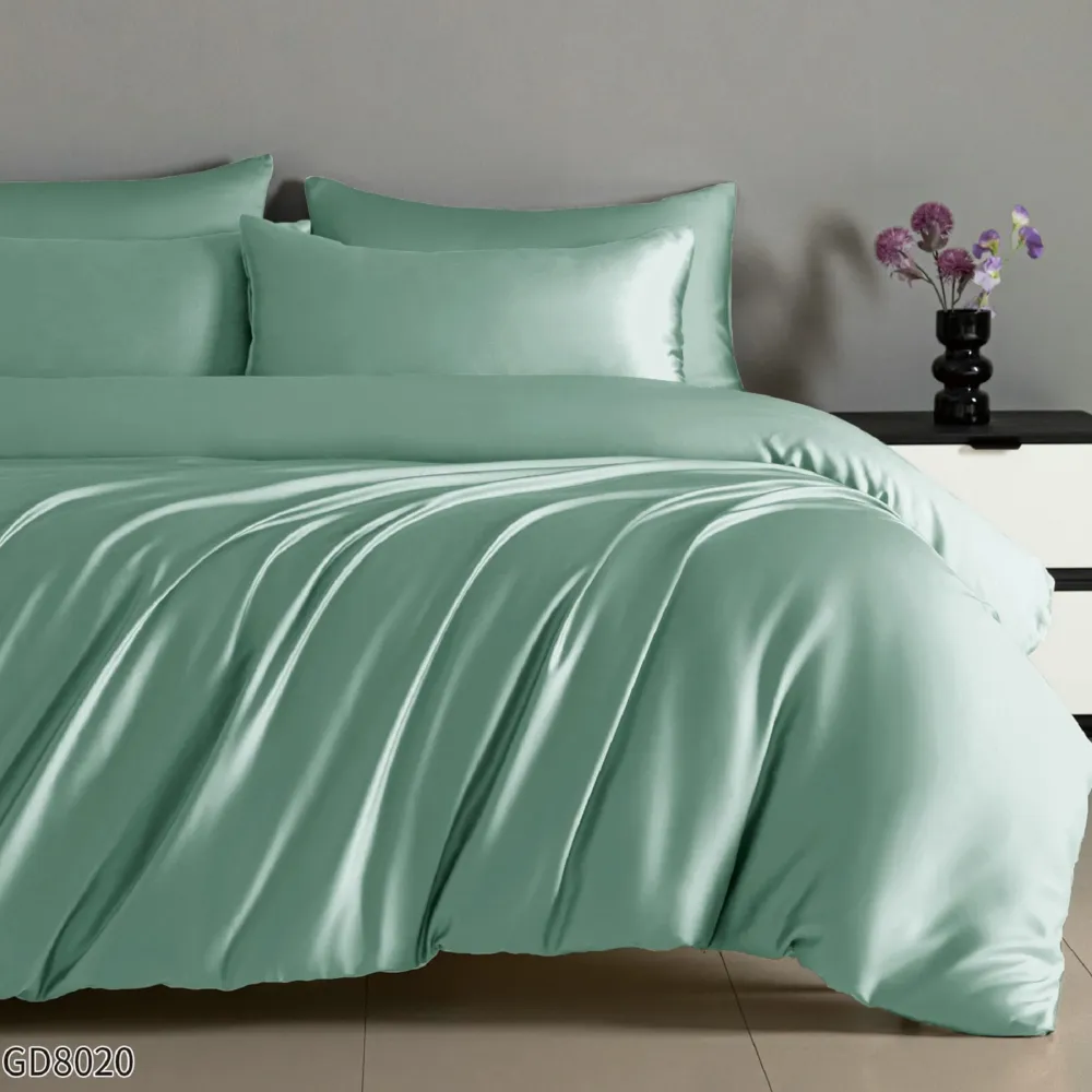 Lenjerie Pat Dublu din Satin Extra Fin, 4 Piese, cu Elastic, Vernil-P10221