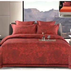 Lenjerie Pat Dublu din Satin de Lux, 6 Piese, cu Elastic, Floral Bordo-A8211