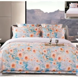 Lenjerie Pat Dublu din Satin de Lux, 6 Piese, cu Elastic, Floral Artistic-P8210