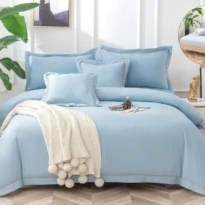 Lenjerie Pat Dublu cu Elastic din Bumbac Neted, cu 6 Piese, Bleu Uni-A6513