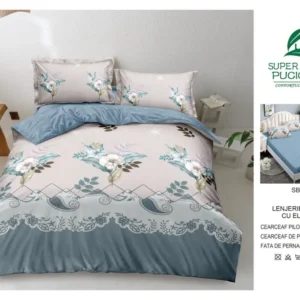 Lenjerie Pat Dublu cu Elastic din Bumbac Satinat Superior cu 4 Piese, Floral Elegance-V8735