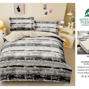 Lenjerie Pat Dublu cu Elastic din Bumbac Satinat Superior cu 4 Piese, Urban Stripes-V8741