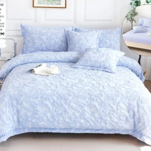 Lenjerie Pat Dublu cu Elastic din Bumbac Fin Grofat, cu 6 Piese, Bleu-A6557
