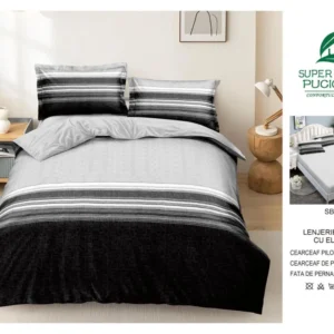 Lenjerie Pat Dublu cu Elastic din Bumbac Satinat Superior cu 4 Piese, Urban Lines-V8736