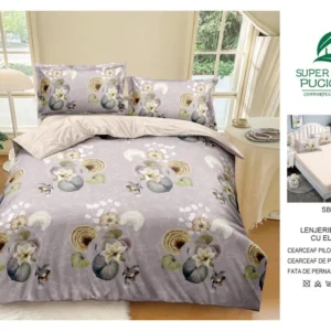 Lenjerie Pat Dublu cu Elastic din Bumbac Satinat Superior cu 4 Piese, Lotus Serenity-V8733