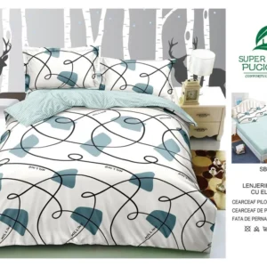 Lenjerie Pat Dublu cu Elastic din Bumbac Satinat Superior cu 4 Piese, Urban Abstract-V8744