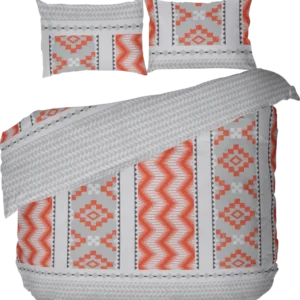 Lenjerie de pat dublu fara cearsaf de pat FOLKLOR GRI, 100% bumbac ranforce, 3 piese