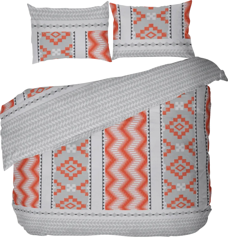 Lenjerie de pat dublu fara cearsaf de pat FOLKLOR GRI, 100% bumbac ranforce, 3 piese