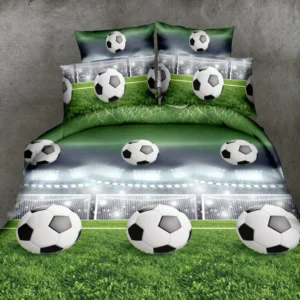 Lenjerie pat Dublu, 6 PIESE, Bumbac Satinat, 3D, Fotbal, Verde , B60-27
