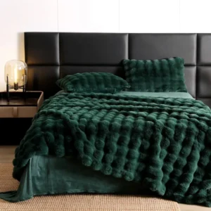 Lenjerie pat dublu, Pufoasa, din Blanita artificiala, 6 piese, Verde