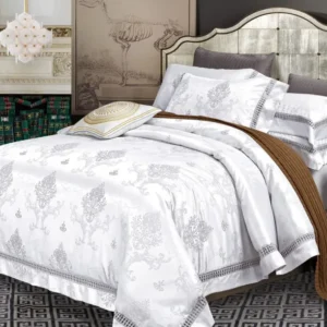 Lenjerie de pat Jacquard Premium De Lux, 6 Piese, Alb/Model Regal-R10360