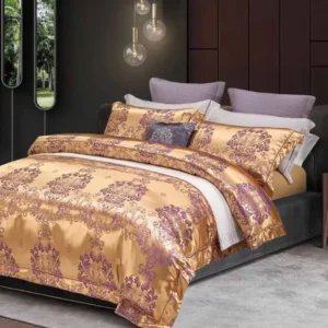 Lenjerie de pat Jacquard Premium De Lux, 6 Piese, Auriu/Model Regal-R10361
