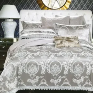 Lenjerie de pat Jacquard Premium De Lux, 6 Piese, Gri/Model Regal-R10369
