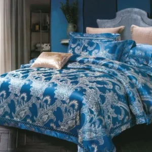 Lenjerie de pat Jacquard Premium De Lux, 6 Piese, Albastru/Model Regal-R10367