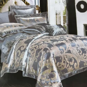 Lenjerie de pat Jacquard Premium De Lux, 6 Piese, Bleu/Model Regal-R10363