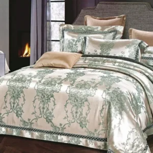 Lenjerie de pat Jacquard Premium De Lux, 6 Piese, Bej/Verde/Model Regal-R10368