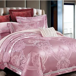 Lenjerie de pat Jacquard Satinat Premium, 6 Piese, Roz Inchis/Model Regal-V6448