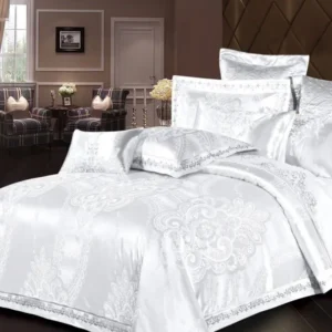 Lenjerie de pat Jacquard Satinat Premium, 6 Piese, Alb/Model Regal-V6451
