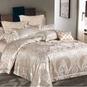 Lenjerie de pat Jacquard Satinat Premium, 6 Piese, Bej/Model Regal-V6442