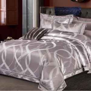 Lenjerie de pat Jacquard Satinat Premium, 6 Piese, Gri Sidef-V6443