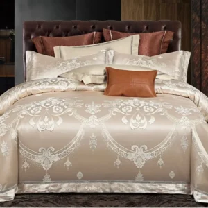 Lenjerie de pat Jacquard Satinat Premium, 6 Piese, Bej Royal-V6449