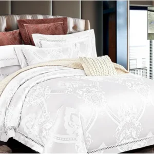 Lenjerie de pat Jacquard Satinat Premium, 6 Piese, Alb/Model Regal-V8982