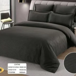 Lenjerie Pat 1 Persoana din Damasc Deluxe, 4 Piese, Gri Inchis-D10417