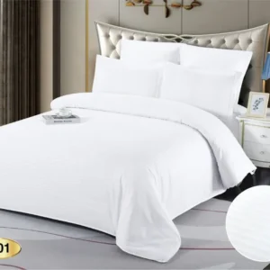 Lenjerie Pat 1 Persoana din Damasc Deluxe, 4 Piese, Alb-D10411