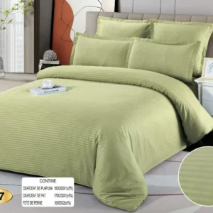 Lenjerie Pat 1 Persoana din Damasc Deluxe, 4 Piese, Verde Fistic-D10414